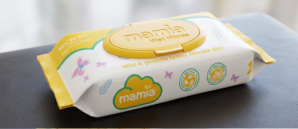 Mamia Wet Wipes - Yellow-Blue – 50 Sheets