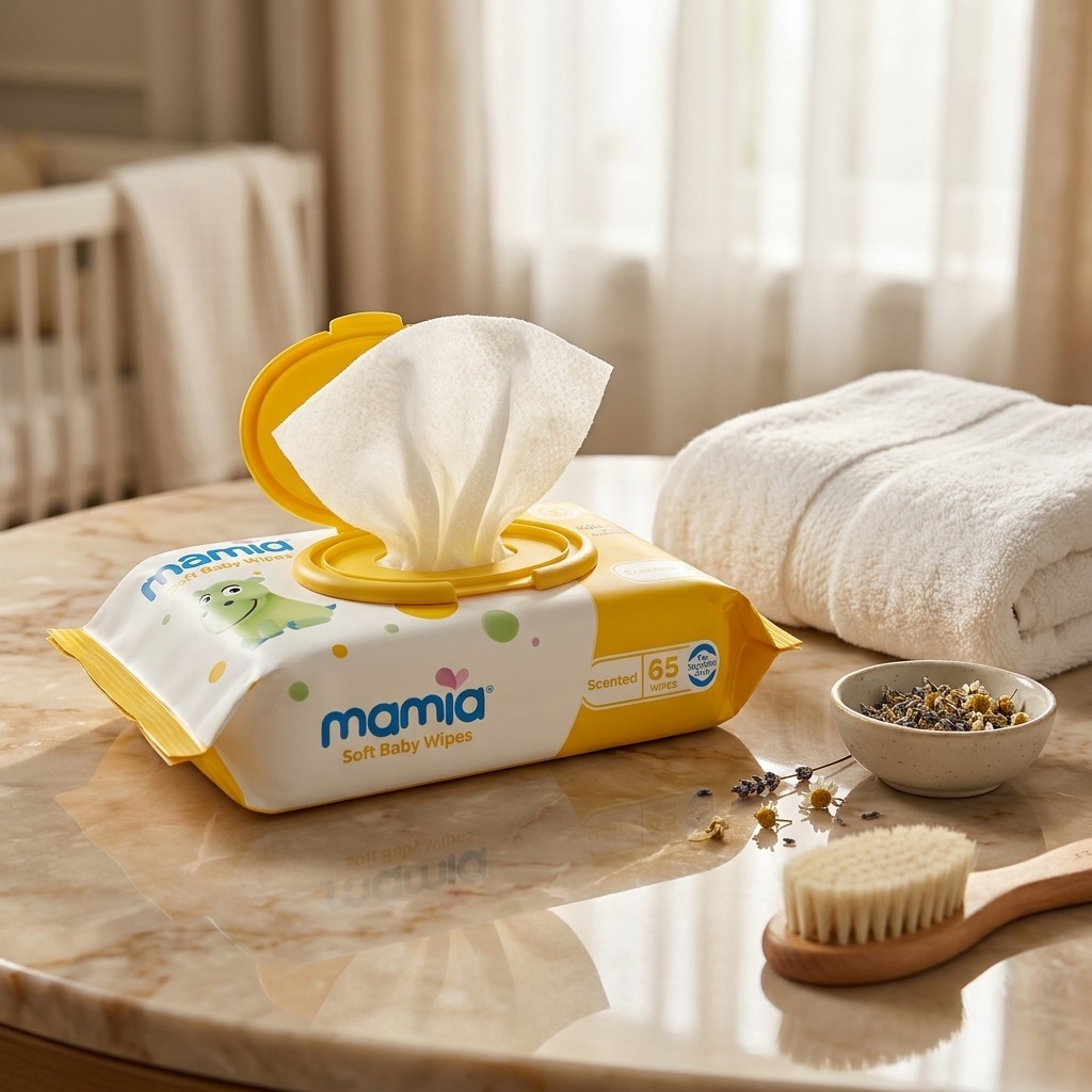 Mamia Premium Wipes Yellow (65 Sheets)